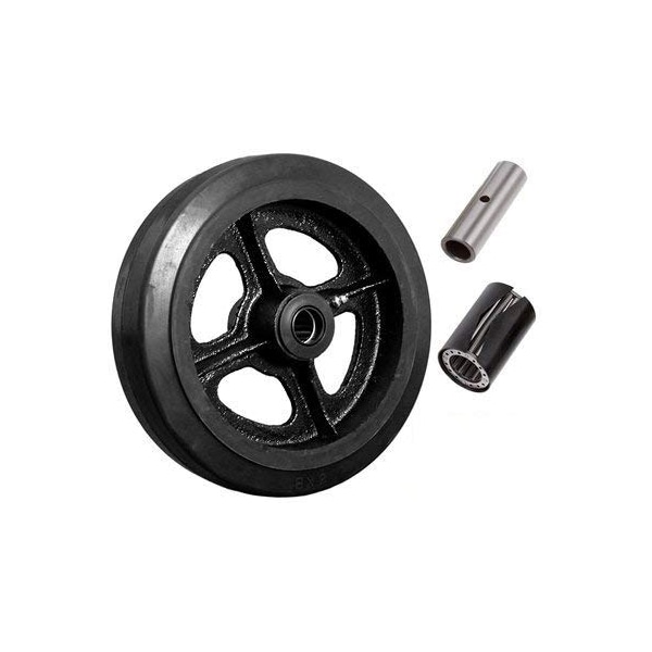 8"x2" Rubber ON CAST Iron Wheel, 600 LBS Capacity